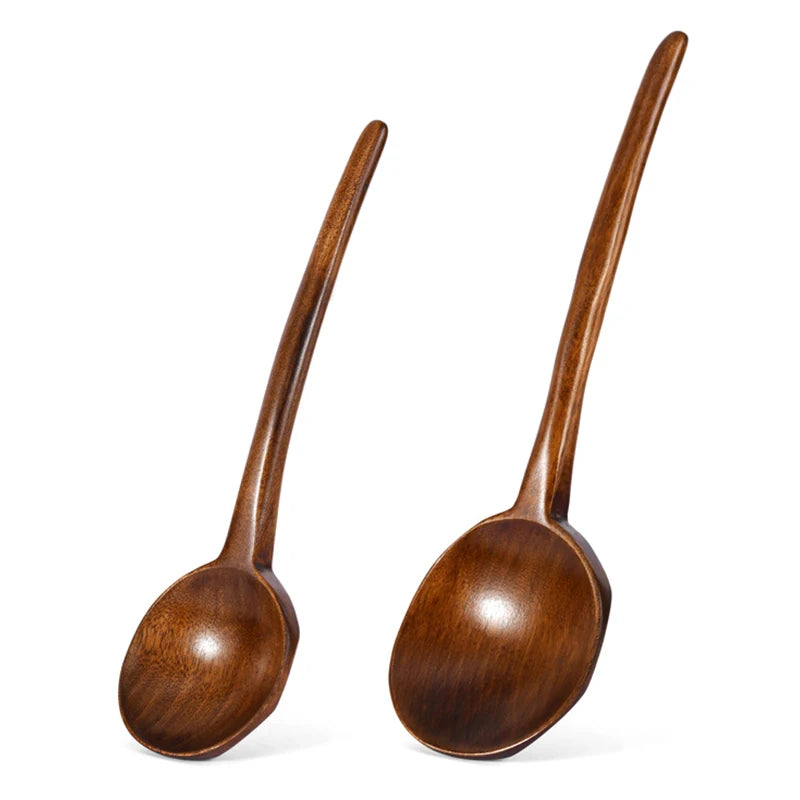 Japanese-Style Long Handle Wooden Soup Spoon