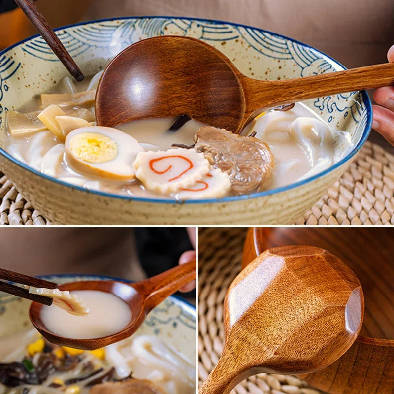 Japanese-Style Long Handle Wooden Soup Spoon