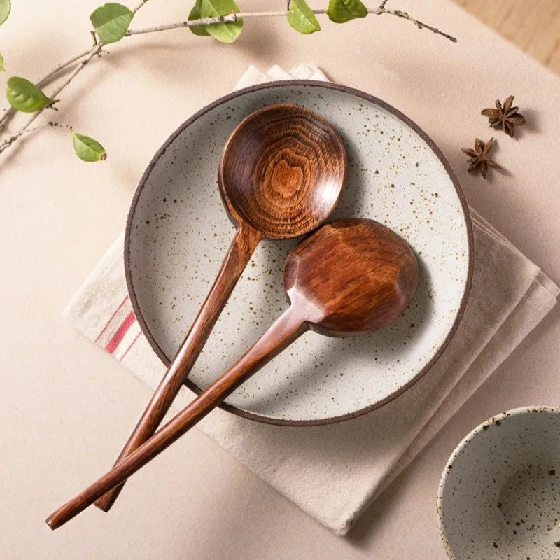 Japanese-Style Long Handle Wooden Soup Spoon