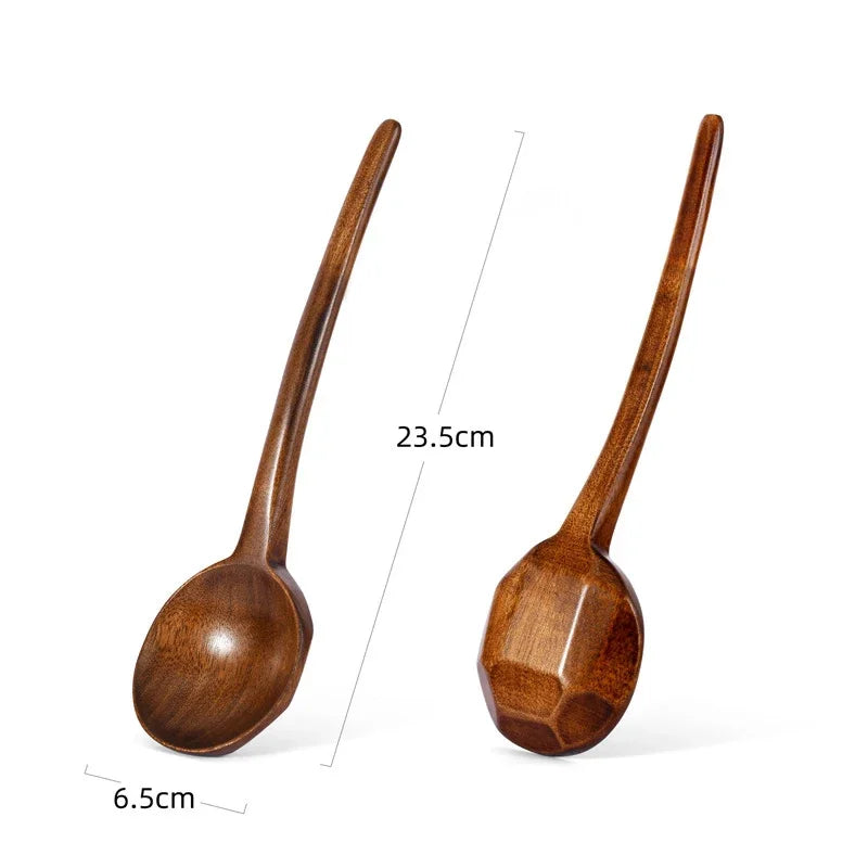 Japanese-Style Long Handle Wooden Soup Spoon