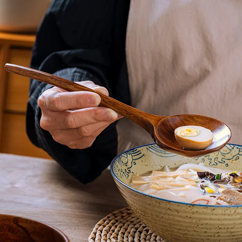 Japanese-Style Long Handle Wooden Soup Spoon