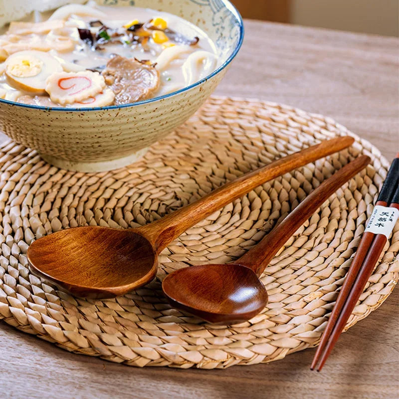Japanese-Style Long Handle Wooden Soup Spoon