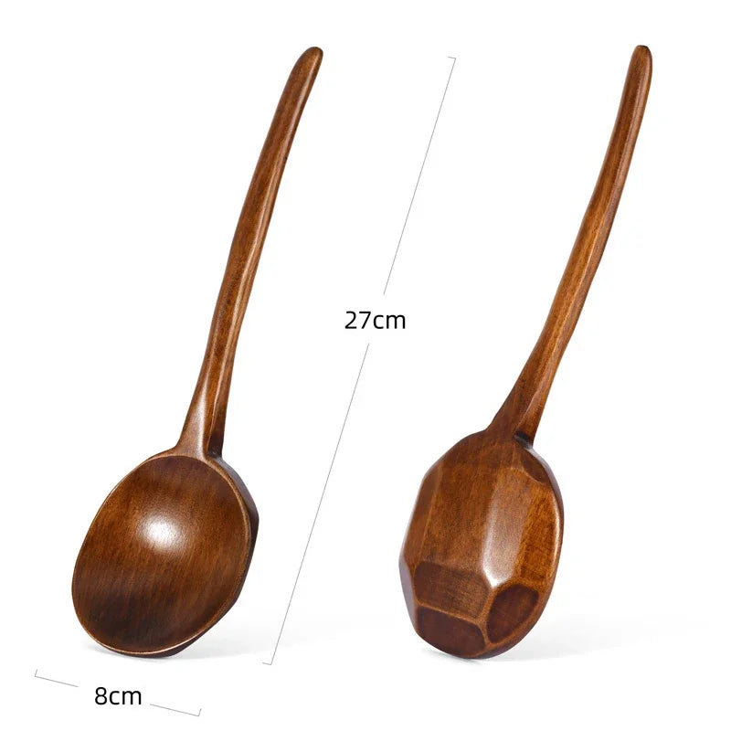 Japanese-Style Long Handle Wooden Soup Spoon